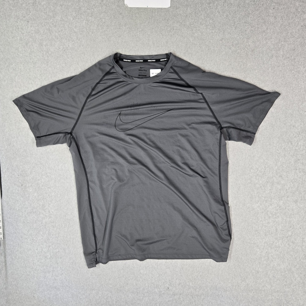 Nike Men Shirt XXL Gray Swoosh Logo Dri-Fit Nike Pro Slim Short Sleeve